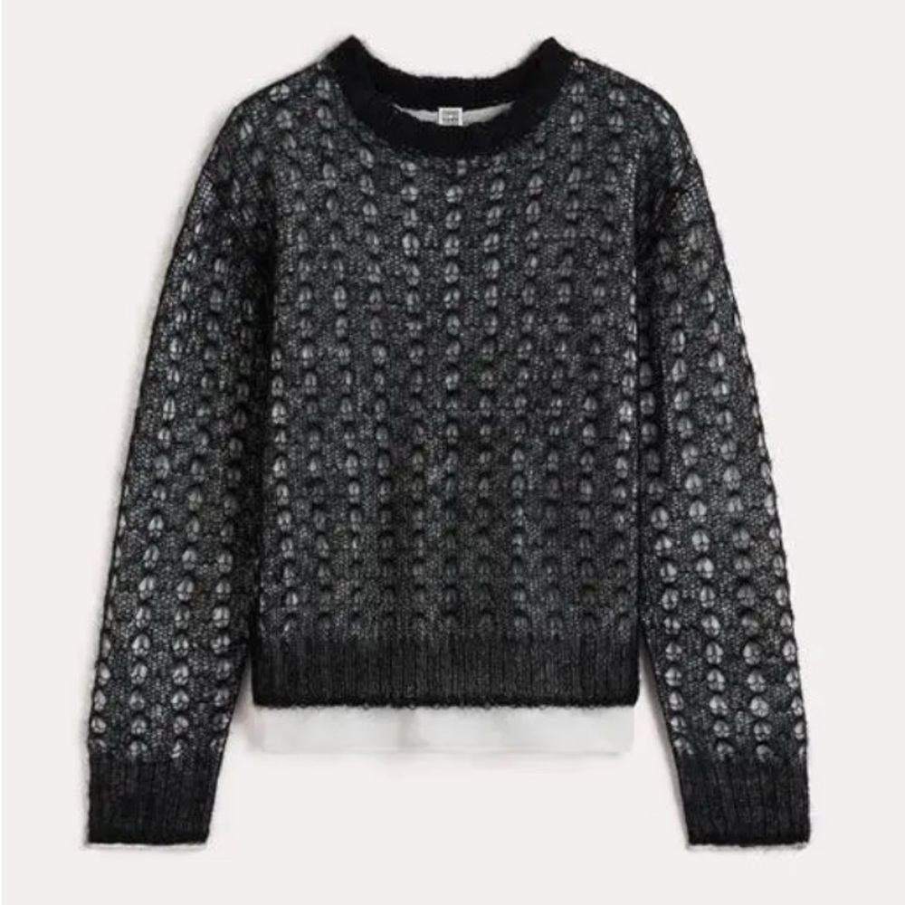 EUC Toteme Mohair Lace Knit Crewneck Sweater, Black & Cream - Womens XS